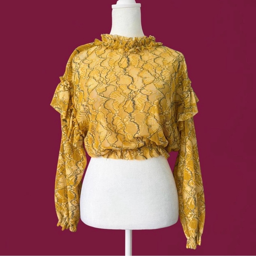 Zara Mustard Lace Ruffle Blouse